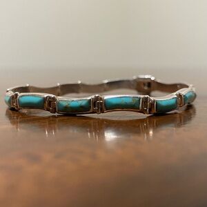 950 Sterling Silver T.Juarez Bracelet hinged panels of Turquoise